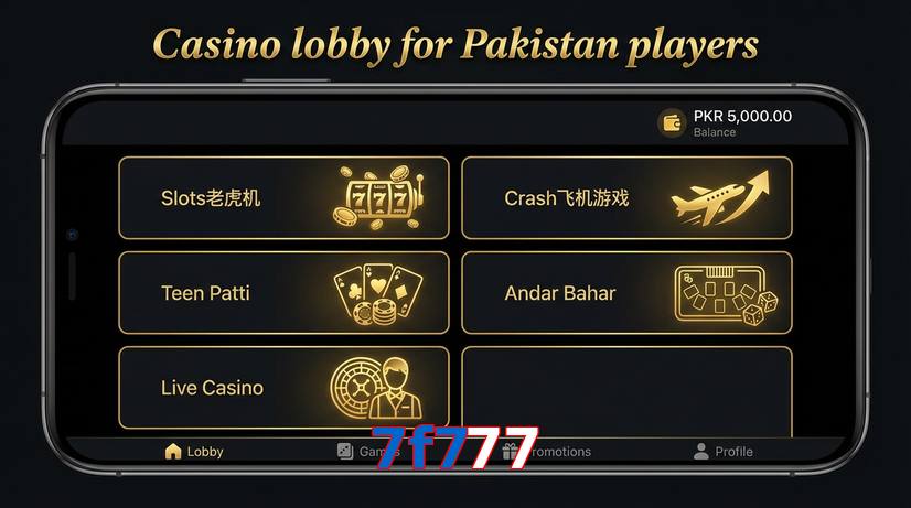 Lobby view of 7F777 for Pakistan users